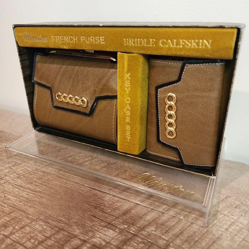 Vtg Winston Leather Bifold Western  Wallet French Purse Key Case  NOS Calfskin